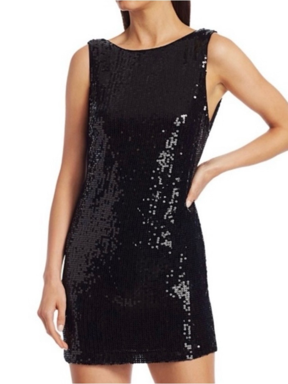 Alice + Olivia Black Sequin Sleeveless Mini Dress